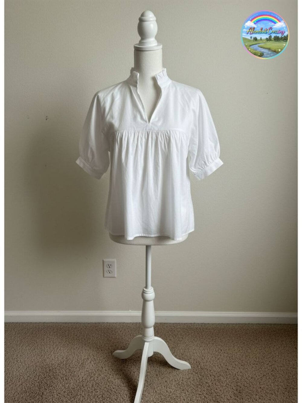 SimpleFun Babydoll Peplum Top Ruffle V Neck Puff Sleeve Rayon Blouse